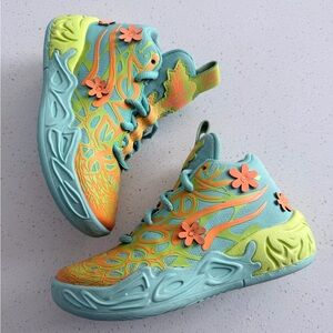 Puma Floral High-Top Sneakers - Orange and Green